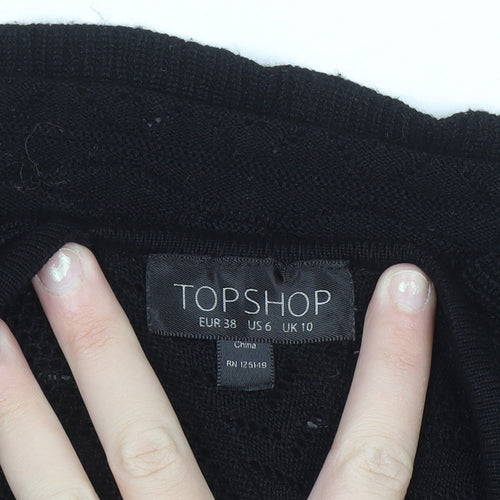 Topshop Women Black Crochet Cropped High Neck Blouse Size 10