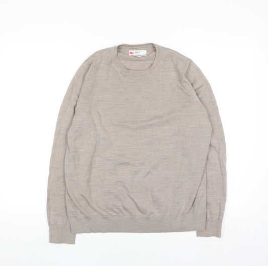 Marks and Spencer Women Beige Merino Wool Crew Neck Jumper Size 16