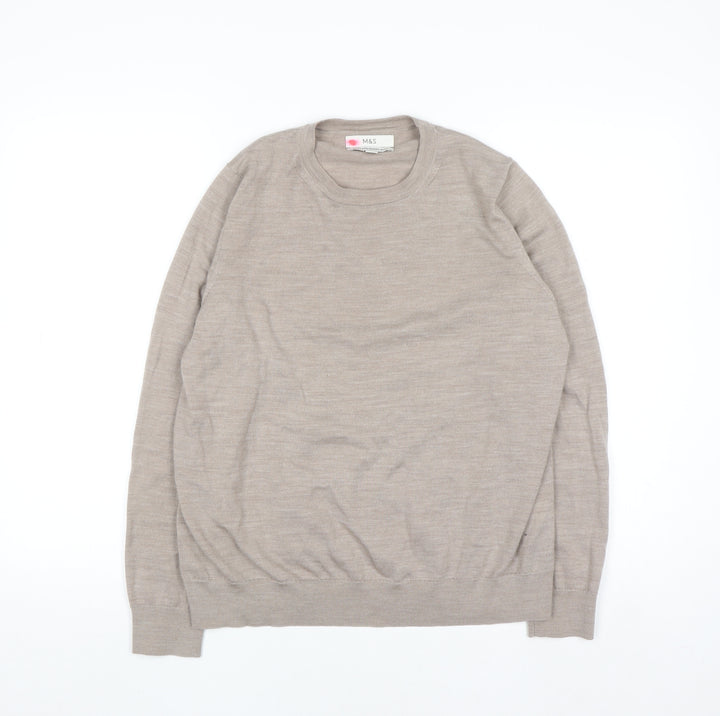 Marks and Spencer Women Beige Merino Wool Crew Neck Jumper Size 16