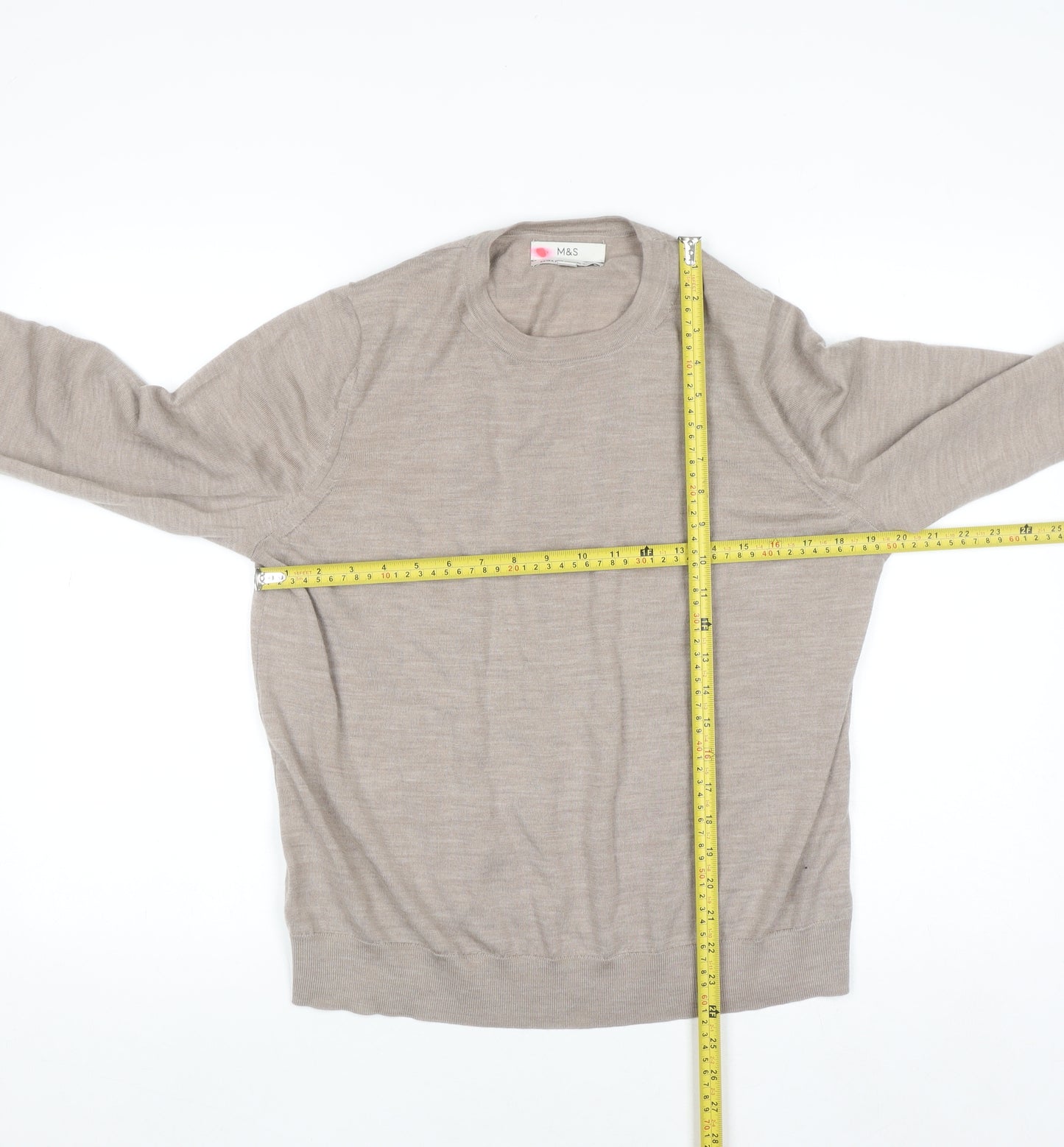 Marks and Spencer Women Beige Merino Wool Crew Neck Jumper Size 16
