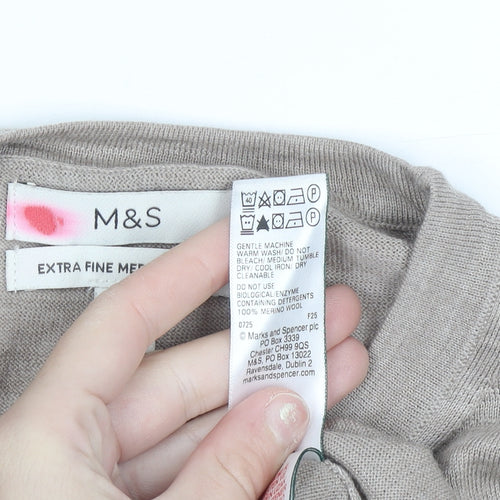 Marks and Spencer Women Beige Merino Wool Crew Neck Jumper Size 16