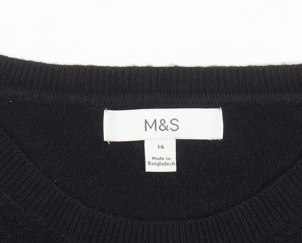 Marks and Spencer Women Black Size 16 Crew Neck Knit Jumper