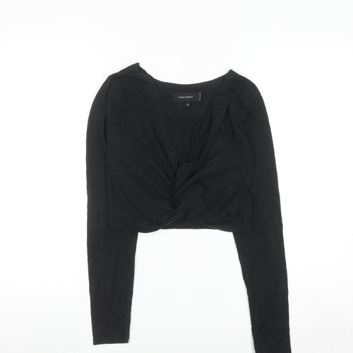 Night Addict Women’s Black Cropped V-Neck Long Sleeve T-Shirt M