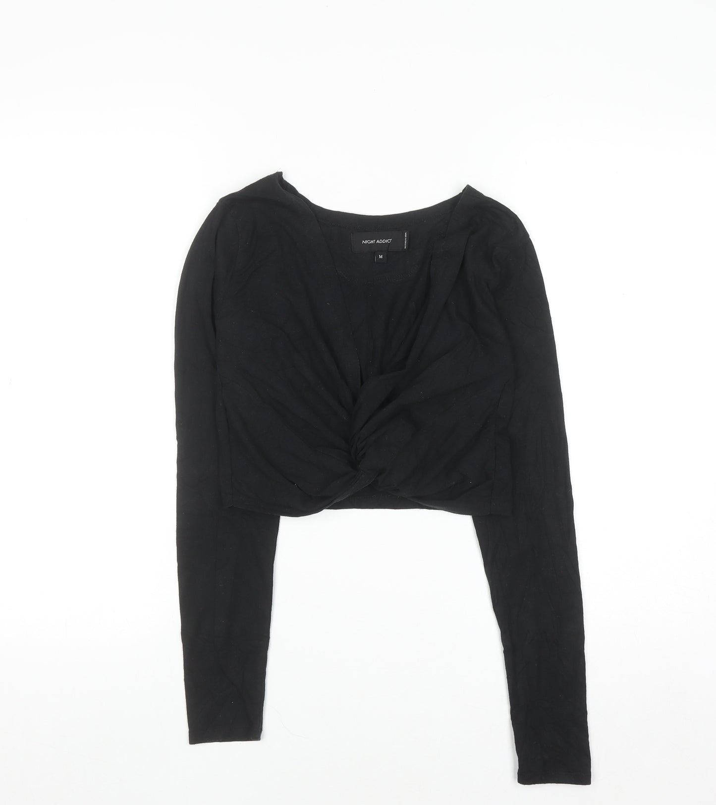 Night Addict Women’s Black Cropped V-Neck Long Sleeve T-Shirt M