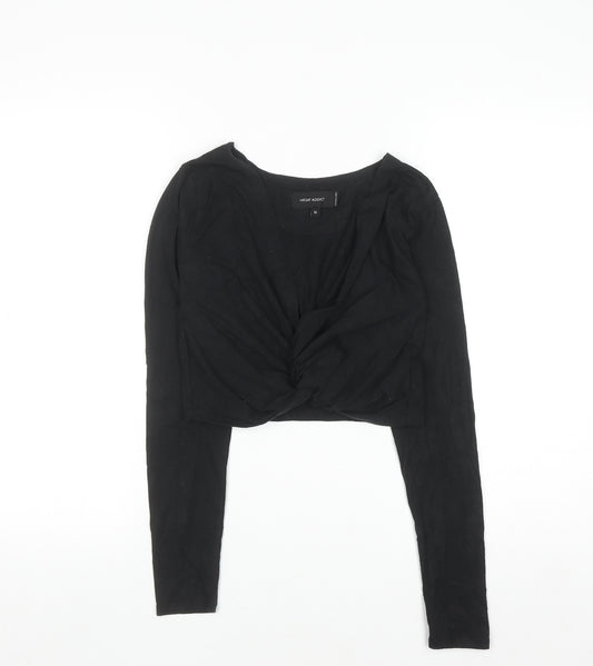 Night Addict Women’s Black Cropped V-Neck Long Sleeve T-Shirt M