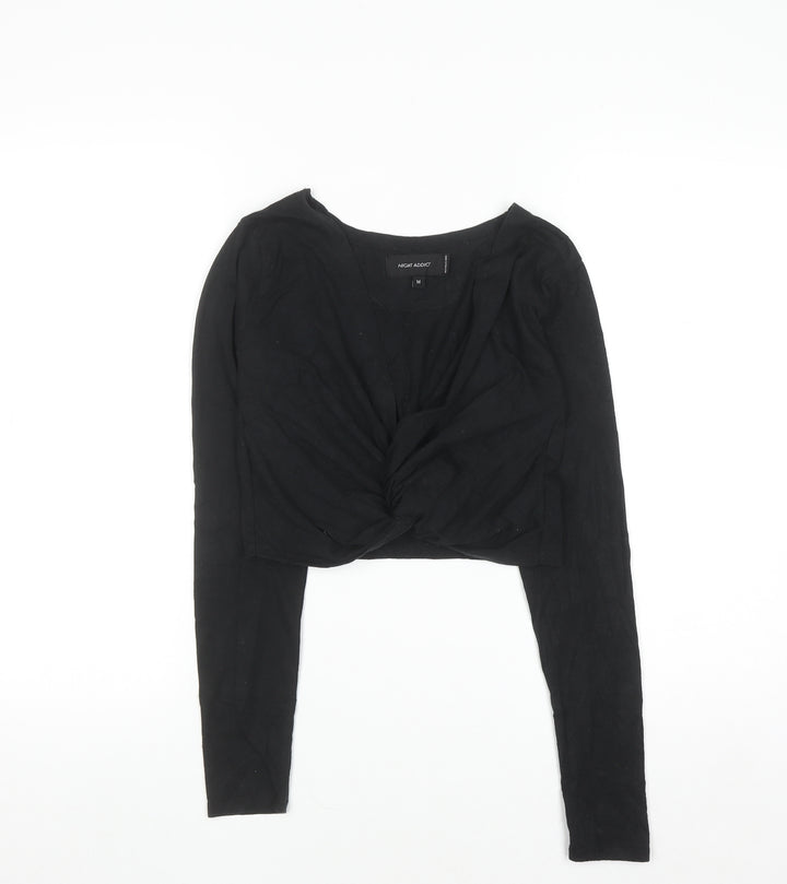 Night Addict Women’s Black Cropped V-Neck Long Sleeve T-Shirt M