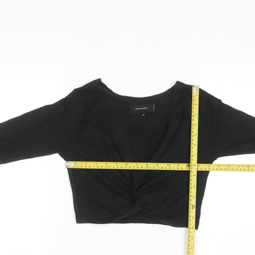Night Addict Women’s Black Cropped V-Neck Long Sleeve T-Shirt M