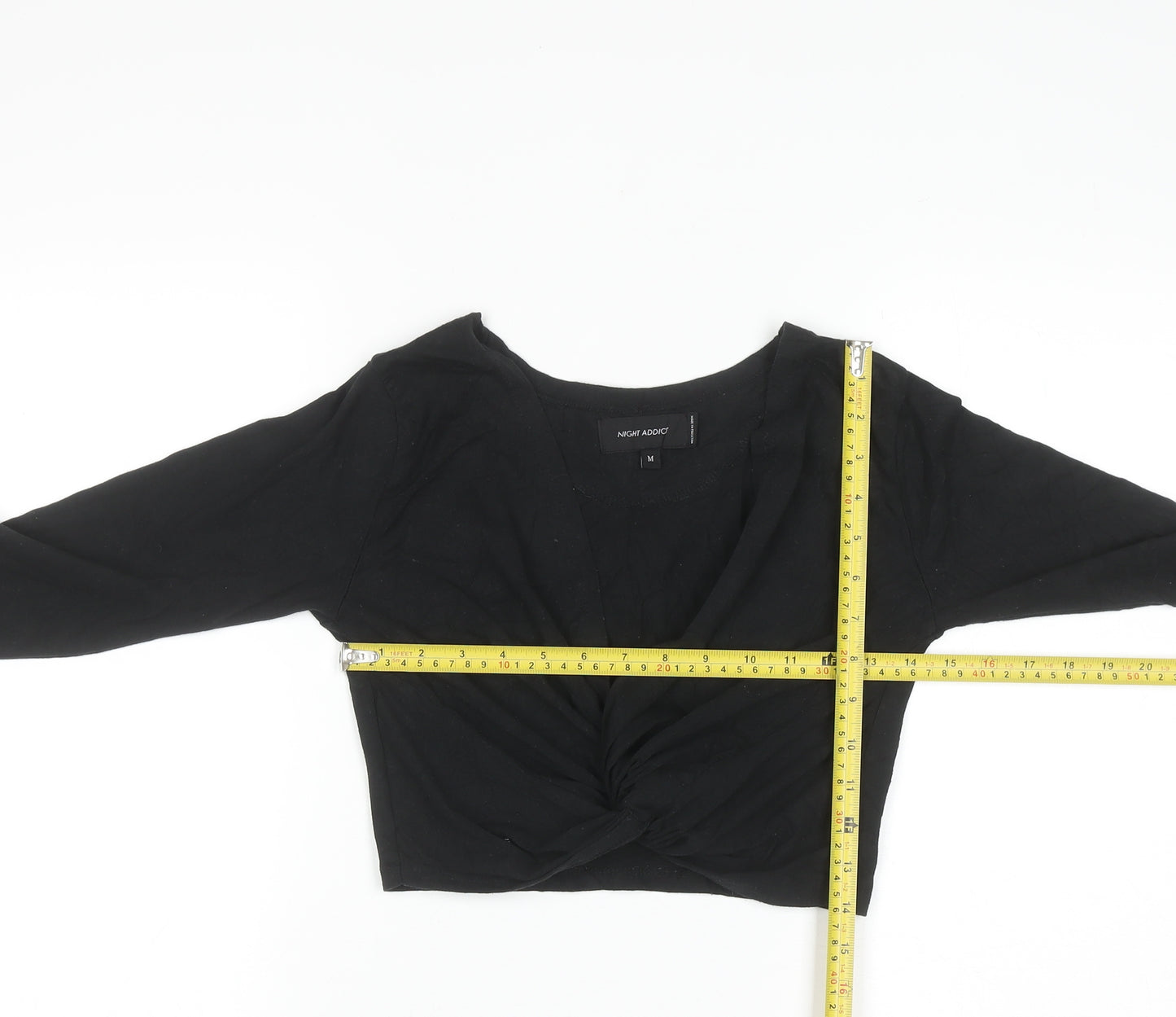 Night Addict Women’s Black Cropped V-Neck Long Sleeve T-Shirt M