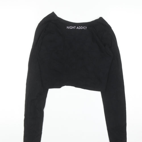 Night Addict Women’s Black Cropped V-Neck Long Sleeve T-Shirt M