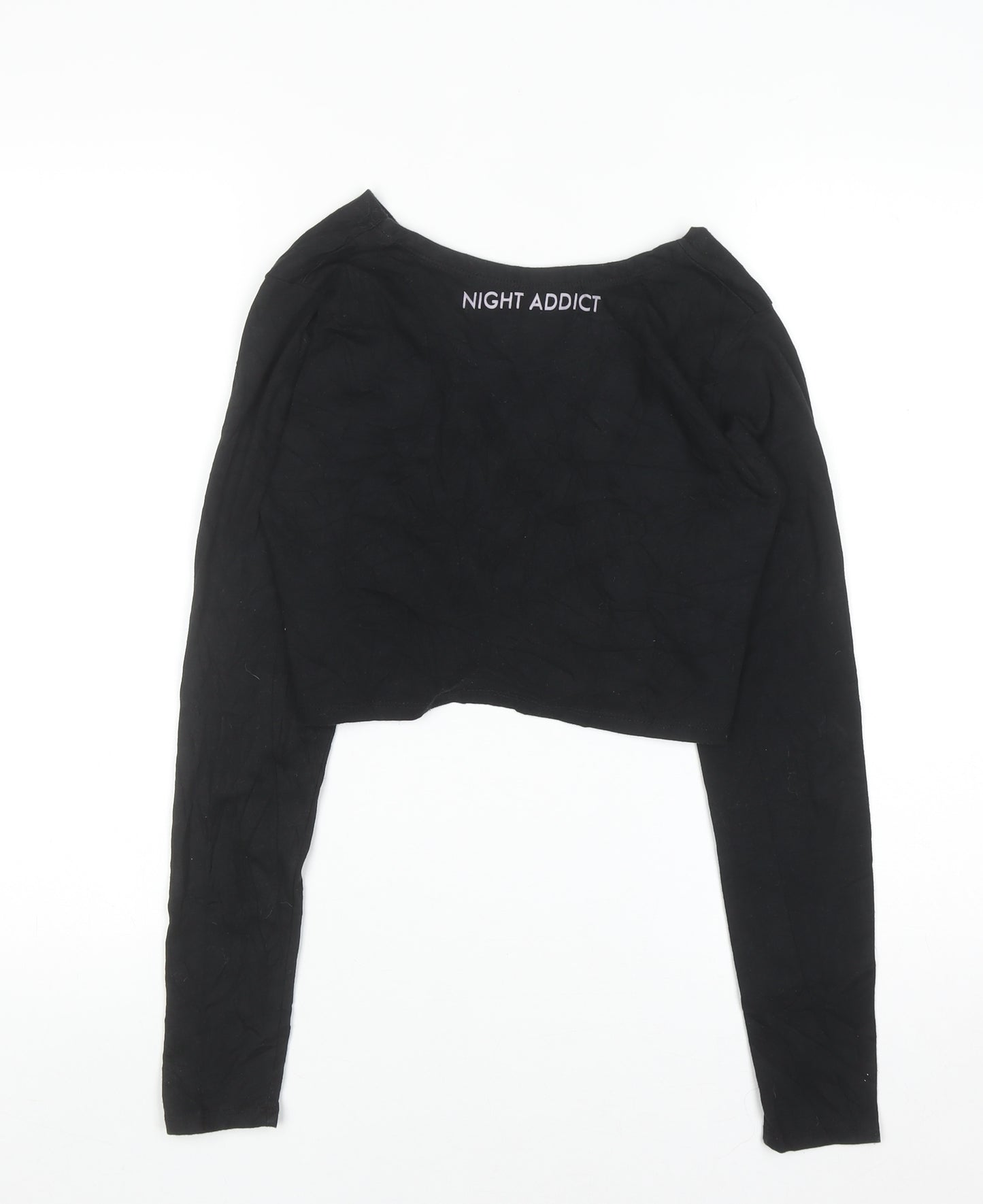 Night Addict Women’s Black Cropped V-Neck Long Sleeve T-Shirt M