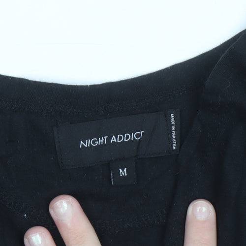 Night Addict Women’s Black Cropped V-Neck Long Sleeve T-Shirt M