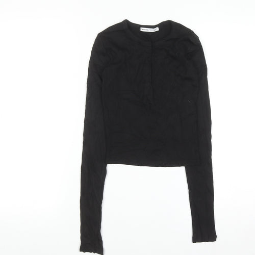 Bershka Women's Black Long Sleeve Slim Fit Basic T-Shirt Size 8