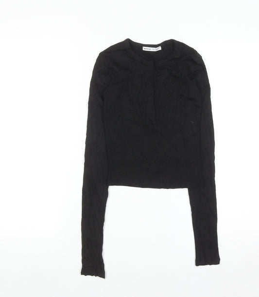 Bershka Women's Black Long Sleeve Slim Fit Basic T-Shirt Size 8