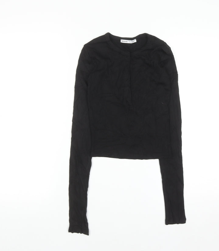 Bershka Women's Black Long Sleeve Slim Fit Basic T-Shirt Size 8
