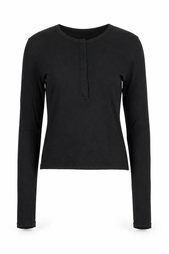 Front view of Bershka Women's Black Long Sleeve Slim Fit Basic T-Shirt, size 8