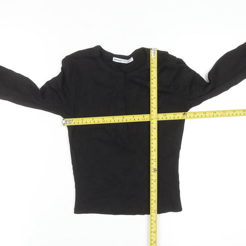 Bershka Women's Black Long Sleeve Slim Fit Basic T-Shirt Size 8