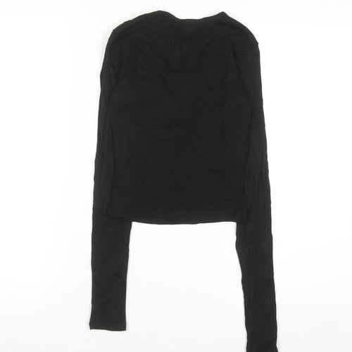 Bershka Women's Black Long Sleeve Slim Fit Basic T-Shirt Size 8
