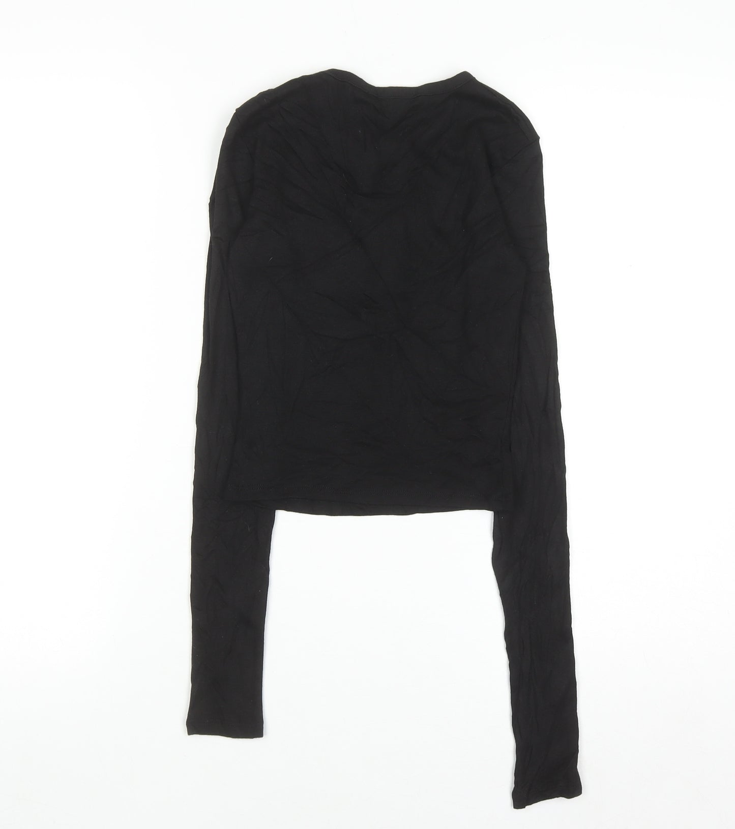 Bershka Women's Black Long Sleeve Slim Fit Basic T-Shirt Size 8