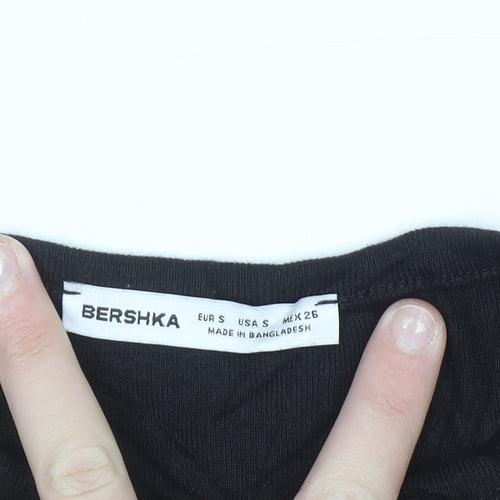 Bershka Women's Black Long Sleeve Slim Fit Basic T-Shirt Size 8
