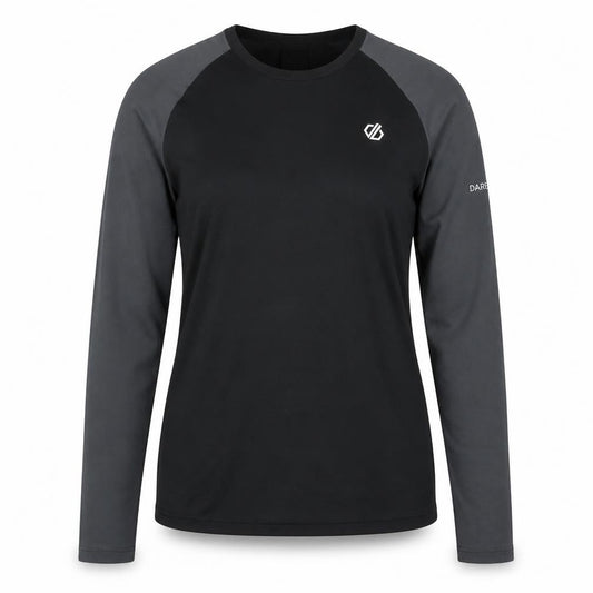Front view of Dare 2b Women's Black Long Sleeve Crew Neck Polyester Top, size 14