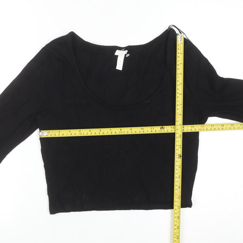 H&M Womens Black Cropped 3/4 Sleeve Scoop Neck Jersey Top Size L