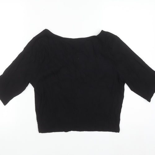 H&M Womens Black Cropped 3/4 Sleeve Scoop Neck Jersey Top Size L