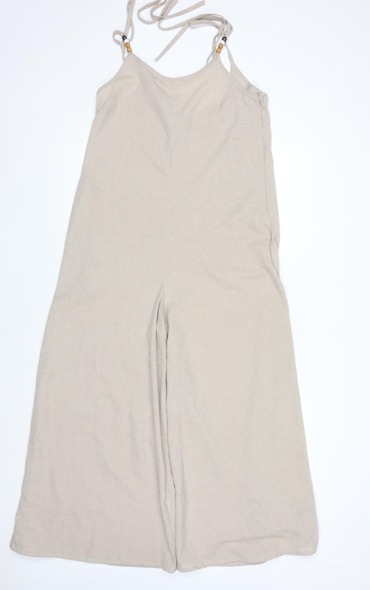 Dunnes Stores Women’s Beige Wide-Leg Jumpsuit Size 8 Sleeveless