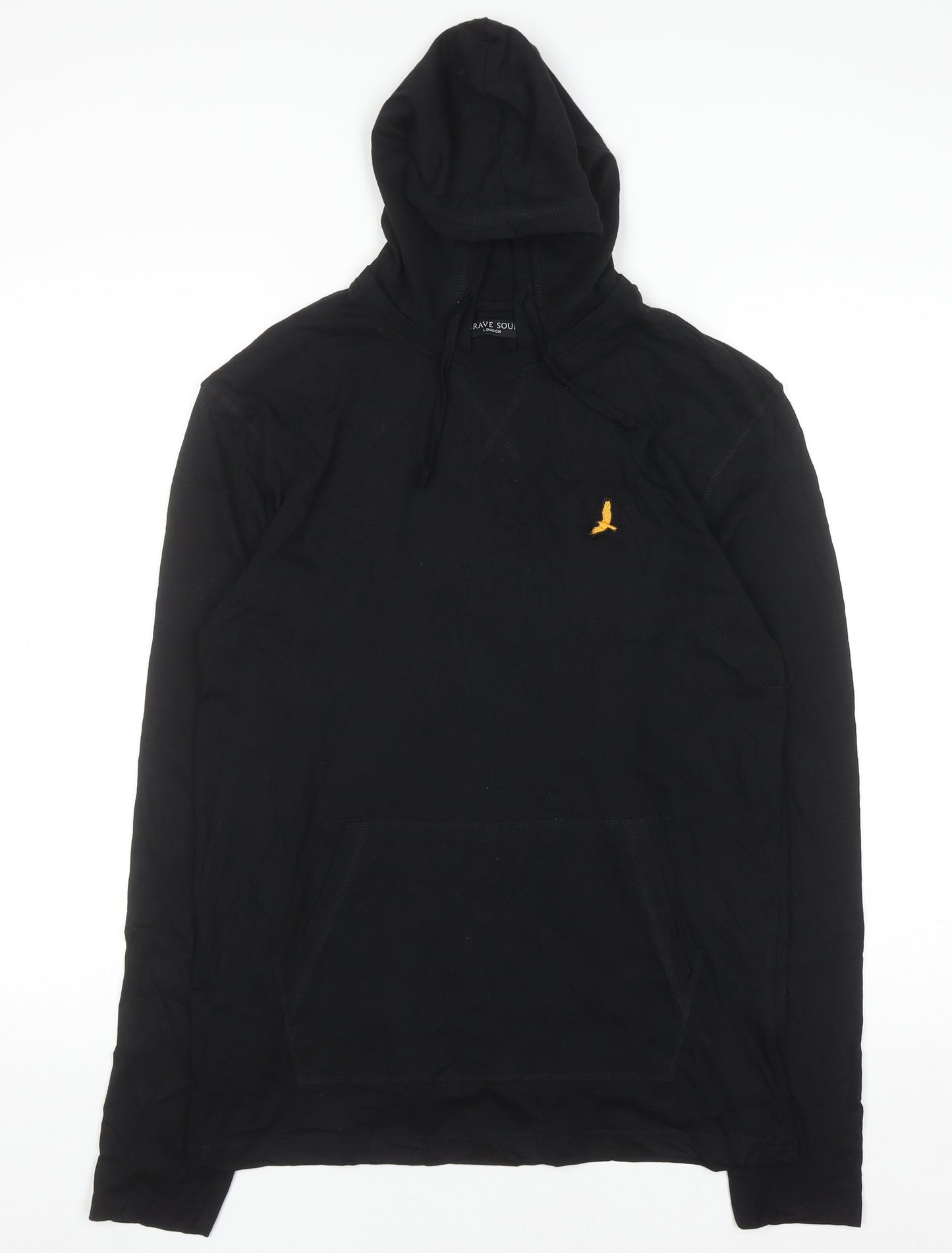 Brave Soul Men's Black Pullover Hoodie M Embroidered Logo Cotton