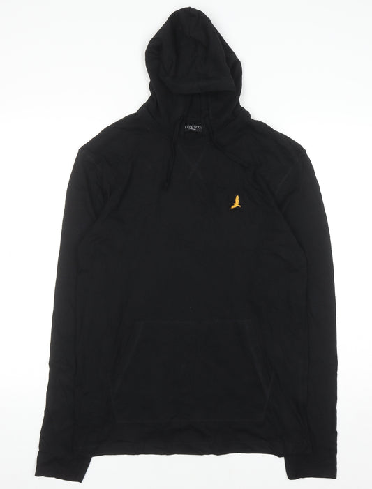 Brave Soul Men's Black Pullover Hoodie M Embroidered Logo Cotton