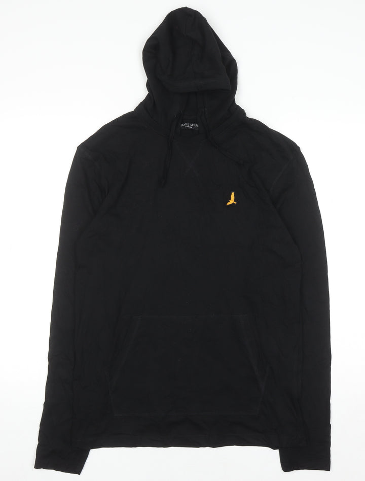 Brave Soul Men's Black Pullover Hoodie M Embroidered Logo Cotton