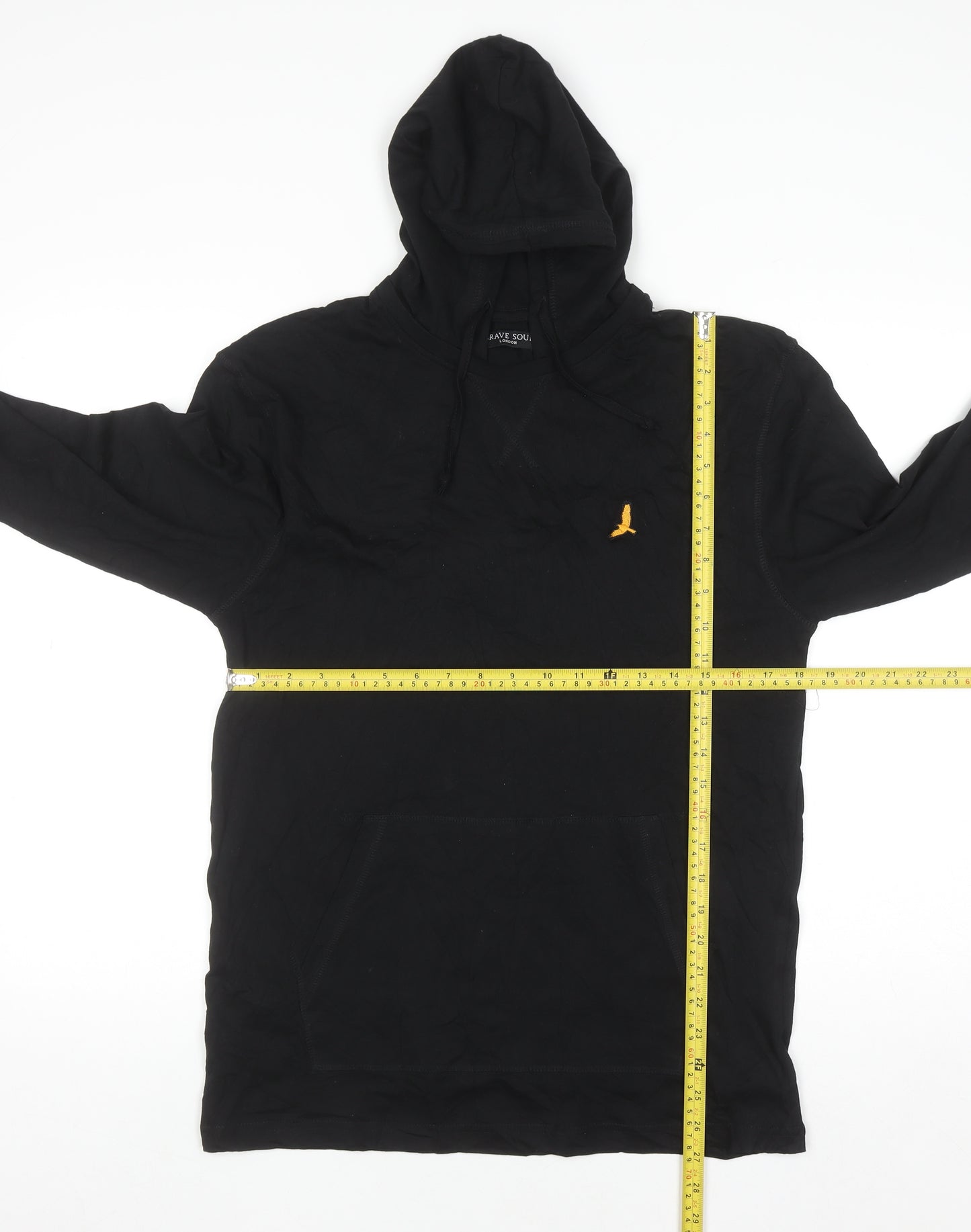 Brave Soul Men's Black Pullover Hoodie M Embroidered Logo Cotton