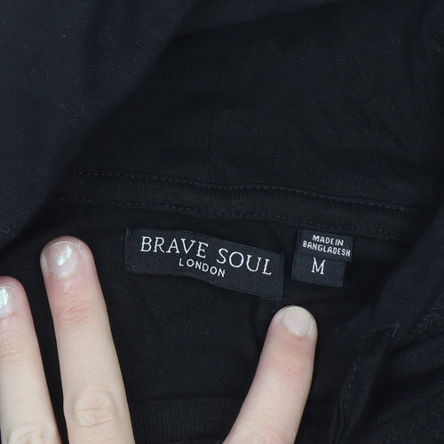 Brave Soul Men's Black Pullover Hoodie M Embroidered Logo Cotton