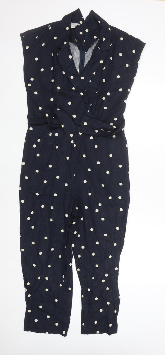 Monsoon Women's Navy Polka Dot Linen Blend Jumpsuit Size 10