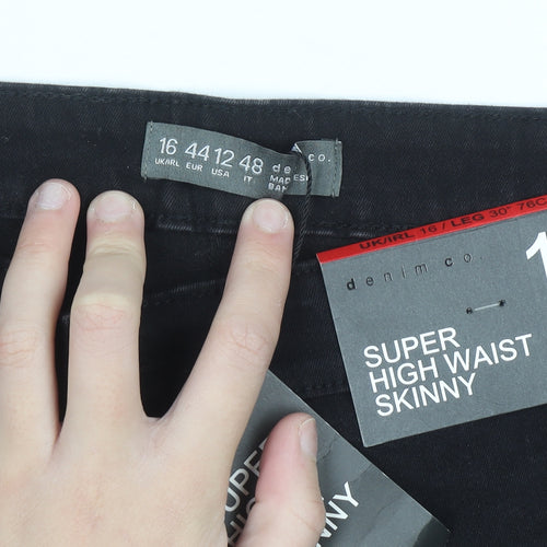 Denim Co. Women's Black Super High Waist Skinny Jeans Size 16
