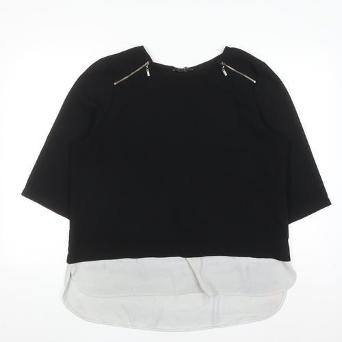 Atmosphere Women’s Black Tunic Blouse 3/4 Sleeve Zip Detail Size 18