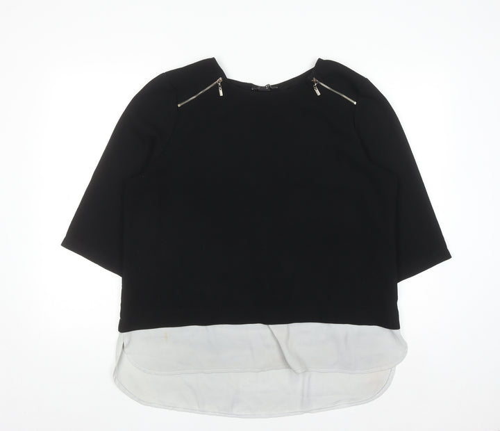 Atmosphere Women’s Black Tunic Blouse 3/4 Sleeve Zip Detail Size 18