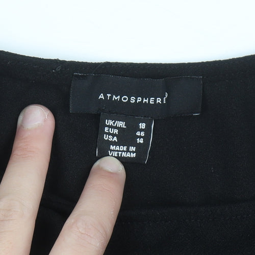 Atmosphere Women’s Black Tunic Blouse 3/4 Sleeve Zip Detail Size 18