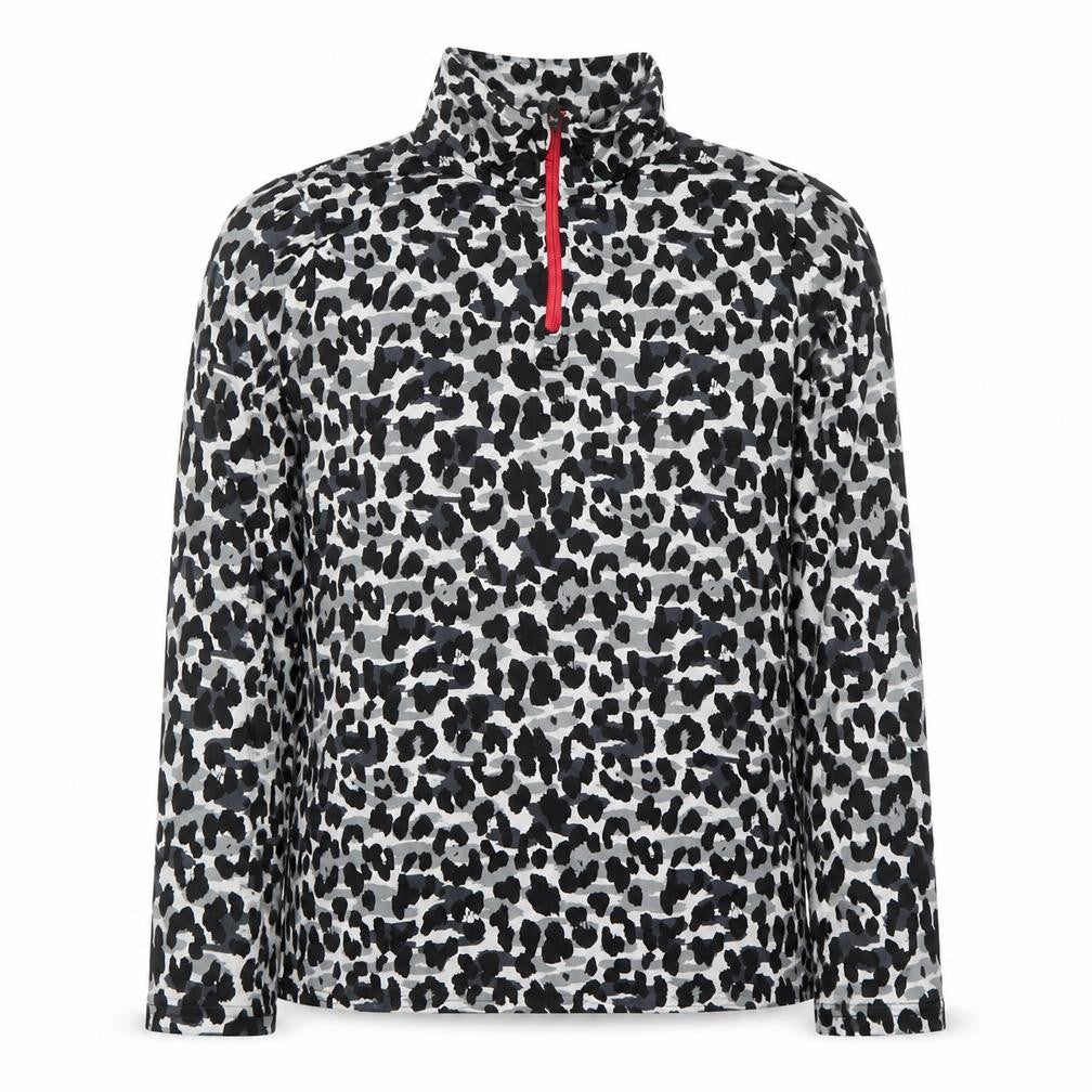 Front view of Crivit girls’ grey animal print 1/4 zip active sweatshirt 10 years