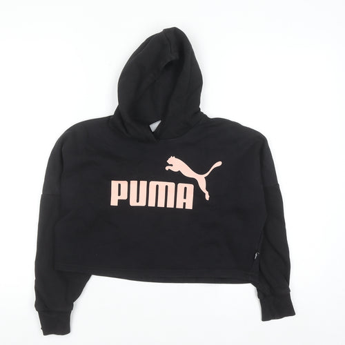 Puma Girls Black Hooded Pullover Sweatshirt 9-10 Years Logo Crop Style