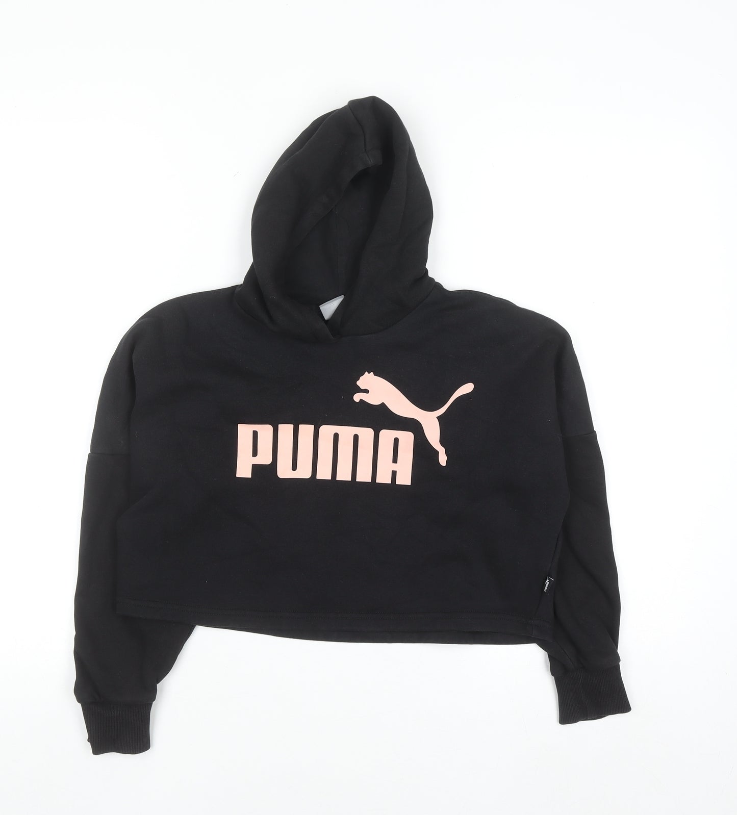 Puma Girls Black Hooded Pullover Sweatshirt 9-10 Years Logo Crop Style