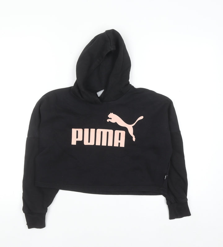 Puma Girls Black Hooded Pullover Sweatshirt 9-10 Years Logo Crop Style