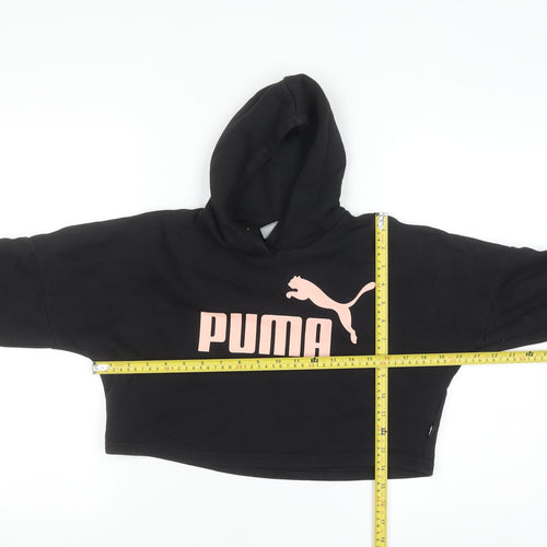 Puma Girls Black Hooded Pullover Sweatshirt 9-10 Years Logo Crop Style
