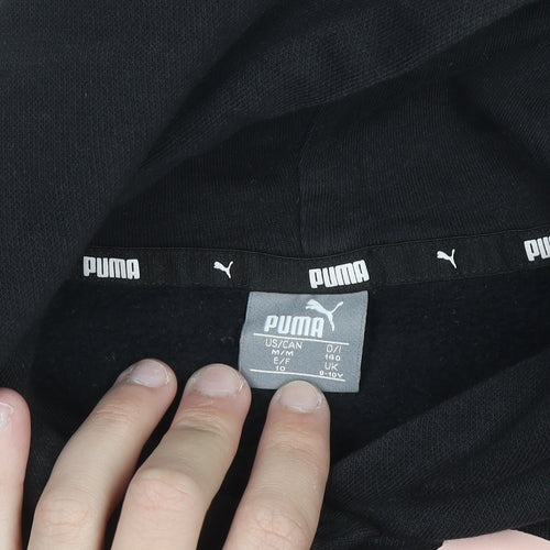 Puma Girls Black Hooded Pullover Sweatshirt 9-10 Years Logo Crop Style
