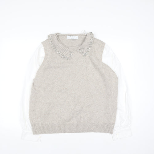 Primark Women Beige Jewel Collar Knit Jumper XL