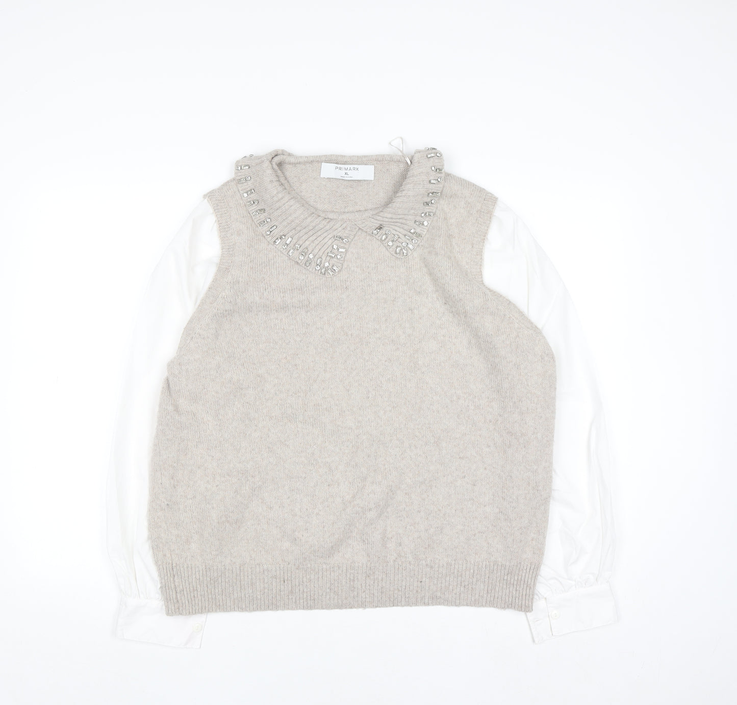 Primark Women Beige Jewel Collar Knit Jumper XL