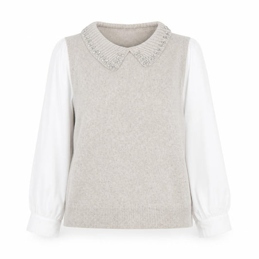 Front view of Primark Women Beige Jewel Collar Knit Jumper XL