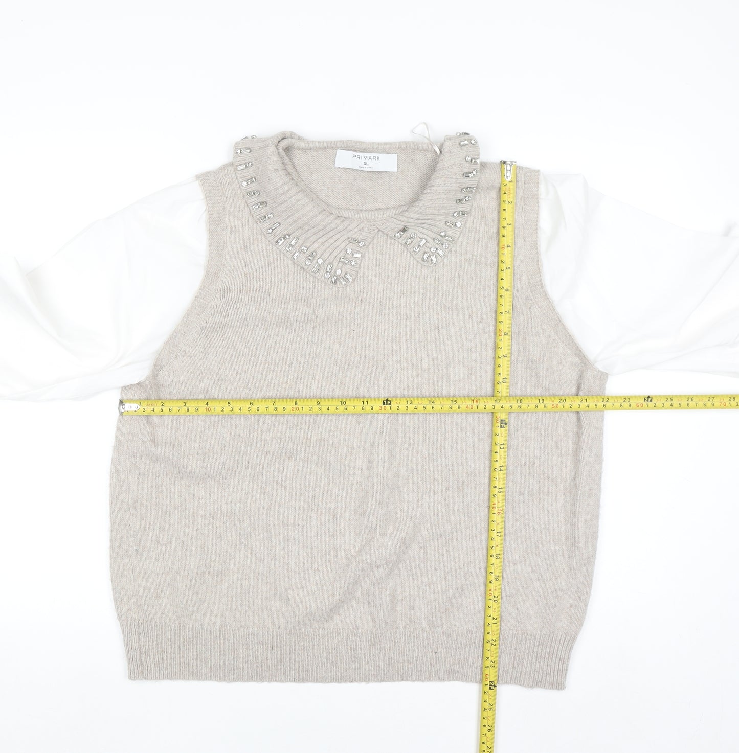 Primark Women Beige Jewel Collar Knit Jumper XL