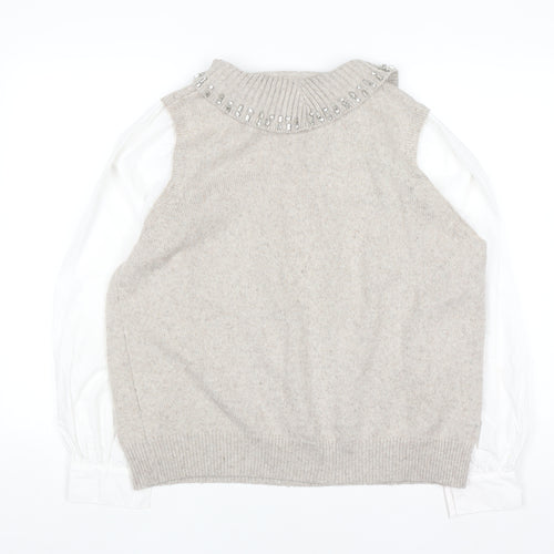 Primark Women Beige Jewel Collar Knit Jumper XL
