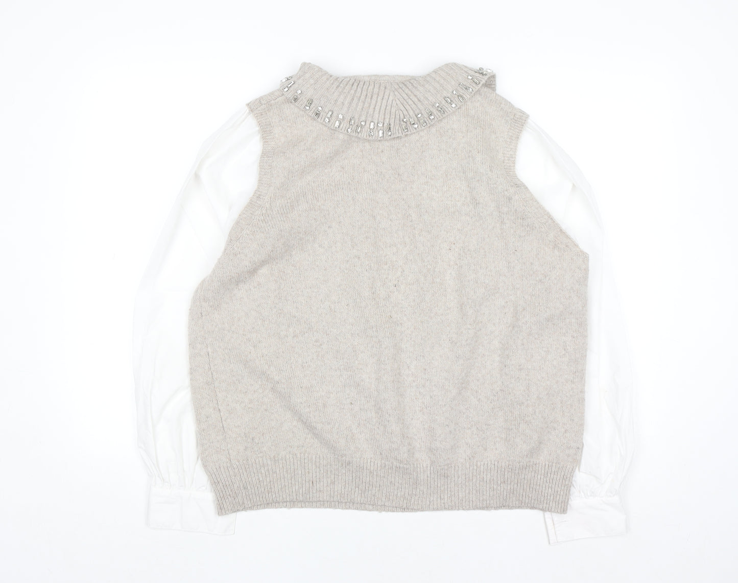 Primark Women Beige Jewel Collar Knit Jumper XL
