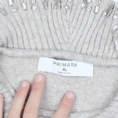 Primark Women Beige Jewel Collar Knit Jumper XL